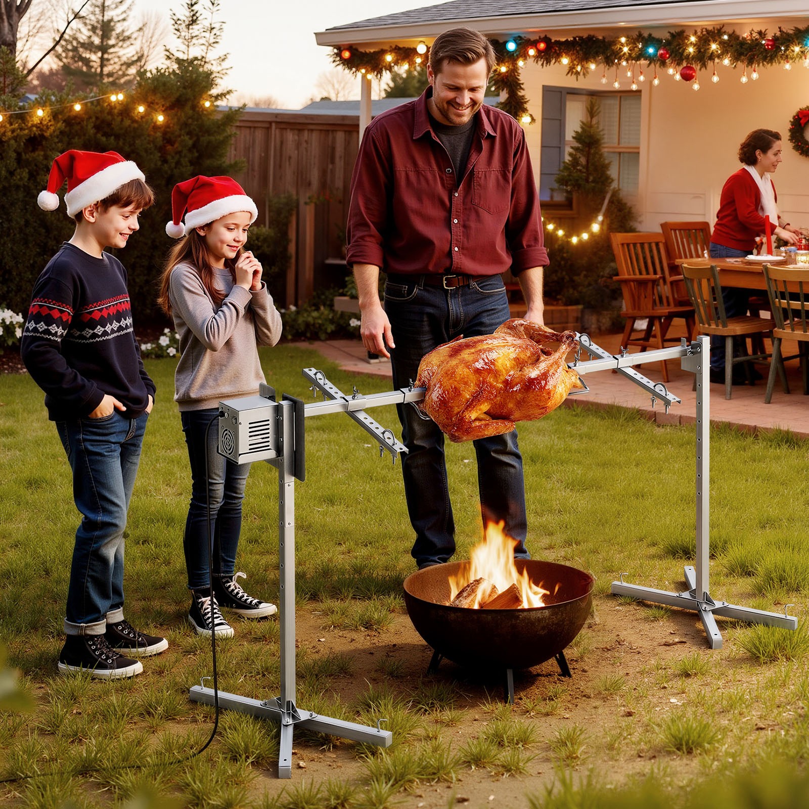 56" Electric BBQ Rotisserie Grill Kit 132lbs Adjustable 8-Level Height AC120V