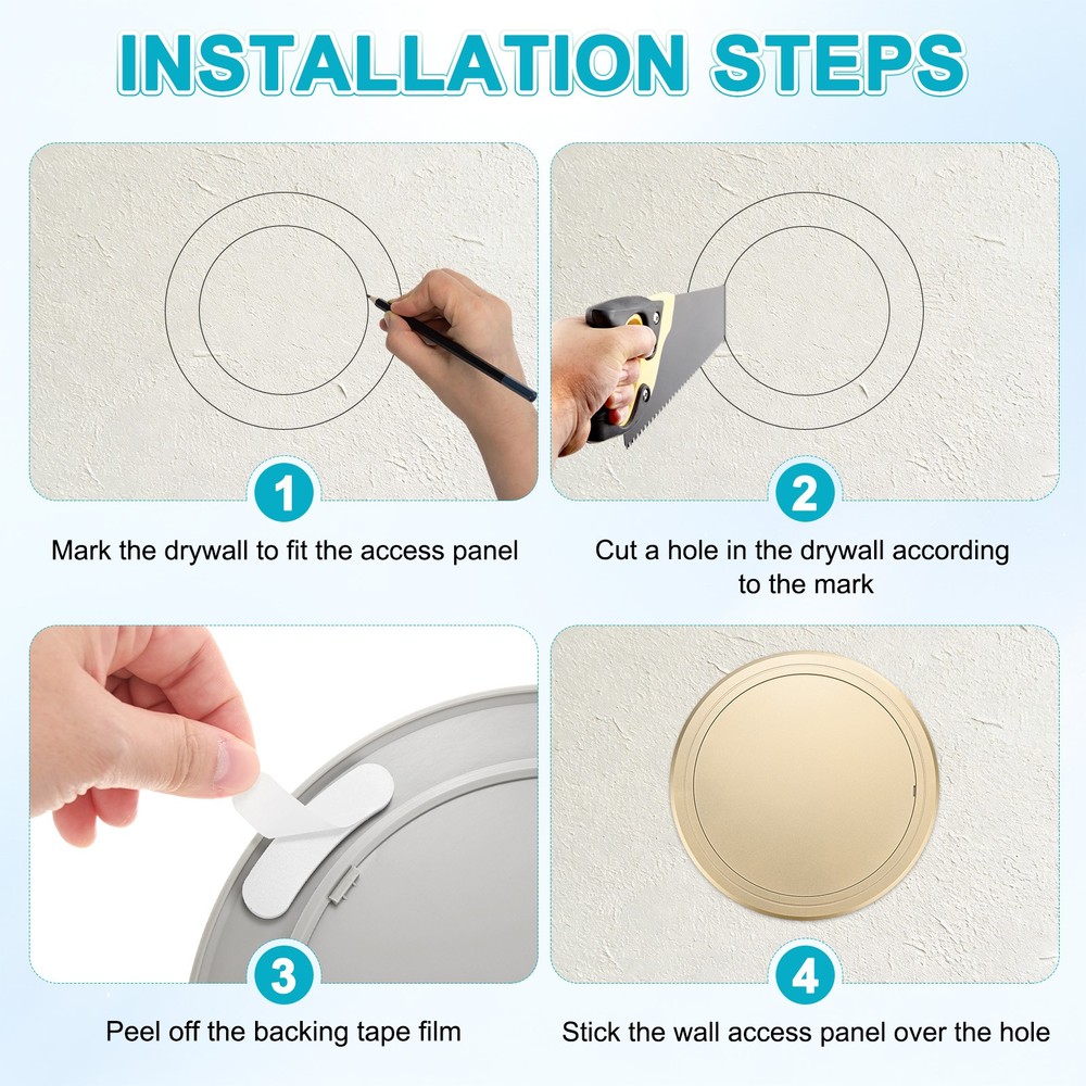 2-Pack Access Panel for Drywall, 8x8 Inch Round Plastic Removable [Gold Tone]