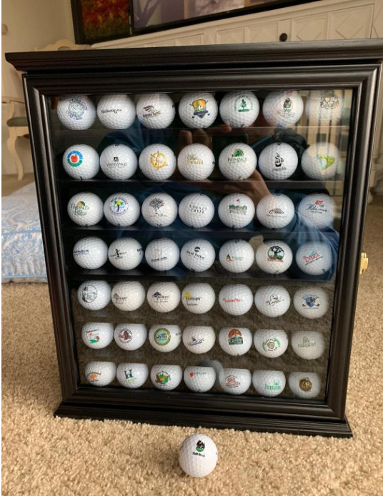 49 Golf Ball Display Case Cabinet Wall Rack Holder Solid Wood Frame with 98% UV