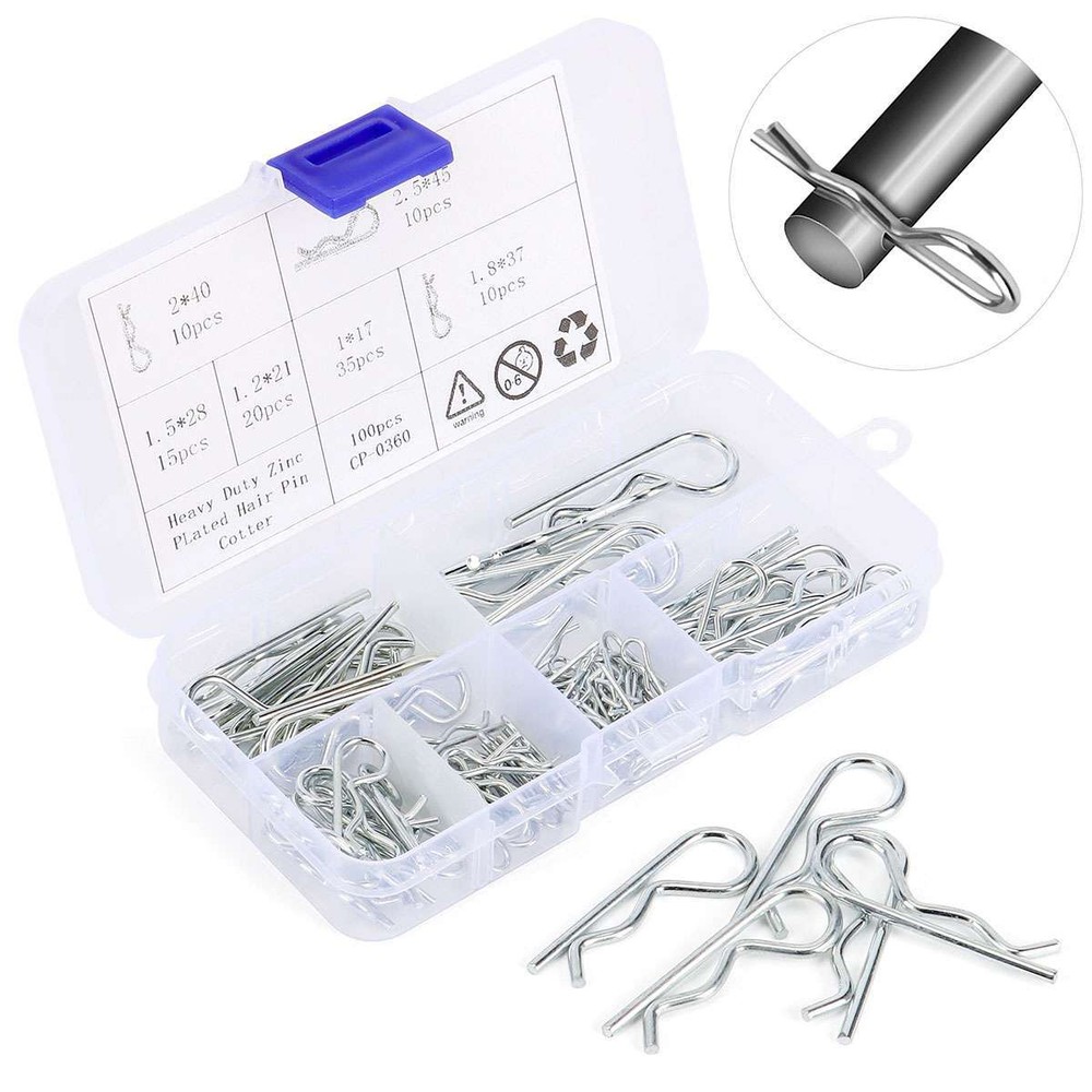 100 Pcs Cotter Pin Assortment Set 6 Sizes Grab Split Fixings Securing Lock Pins