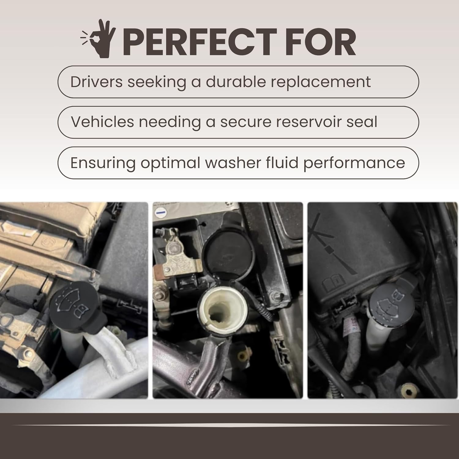 Windshield Wiper Fluid Cap - OEM Replacement Washer Reservoir Black