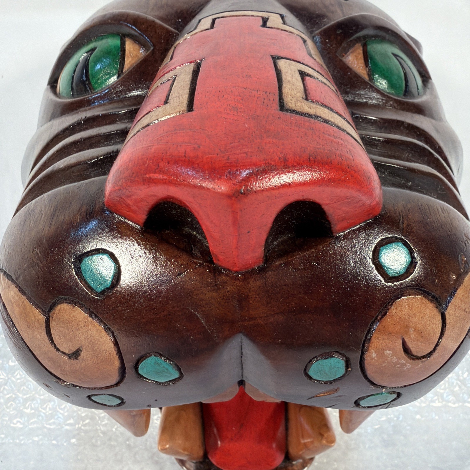 Vintage MCM Mayan Handcarved Wood Jaguar Panther Head Folk Art Rare