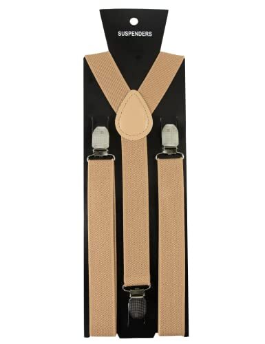 Solid Color Mens Suspender with 3 Strong Clips Adjustable Braces Champagne