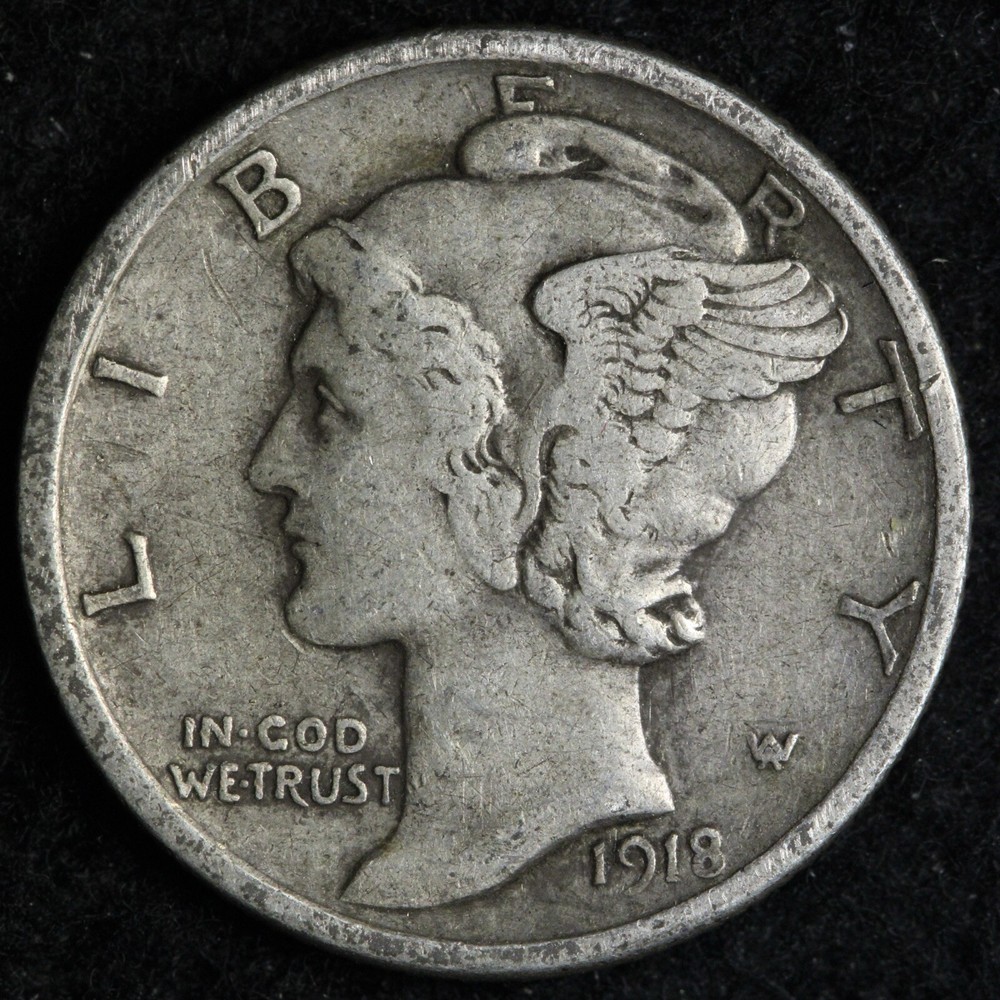 1918-D Mercury Silver Dime XF E217 UACK
