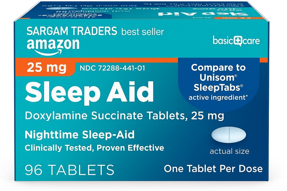 Basic Care Sleep Aid Doxylamine Succinate Tablets, 25mg, 96 Count 11227799