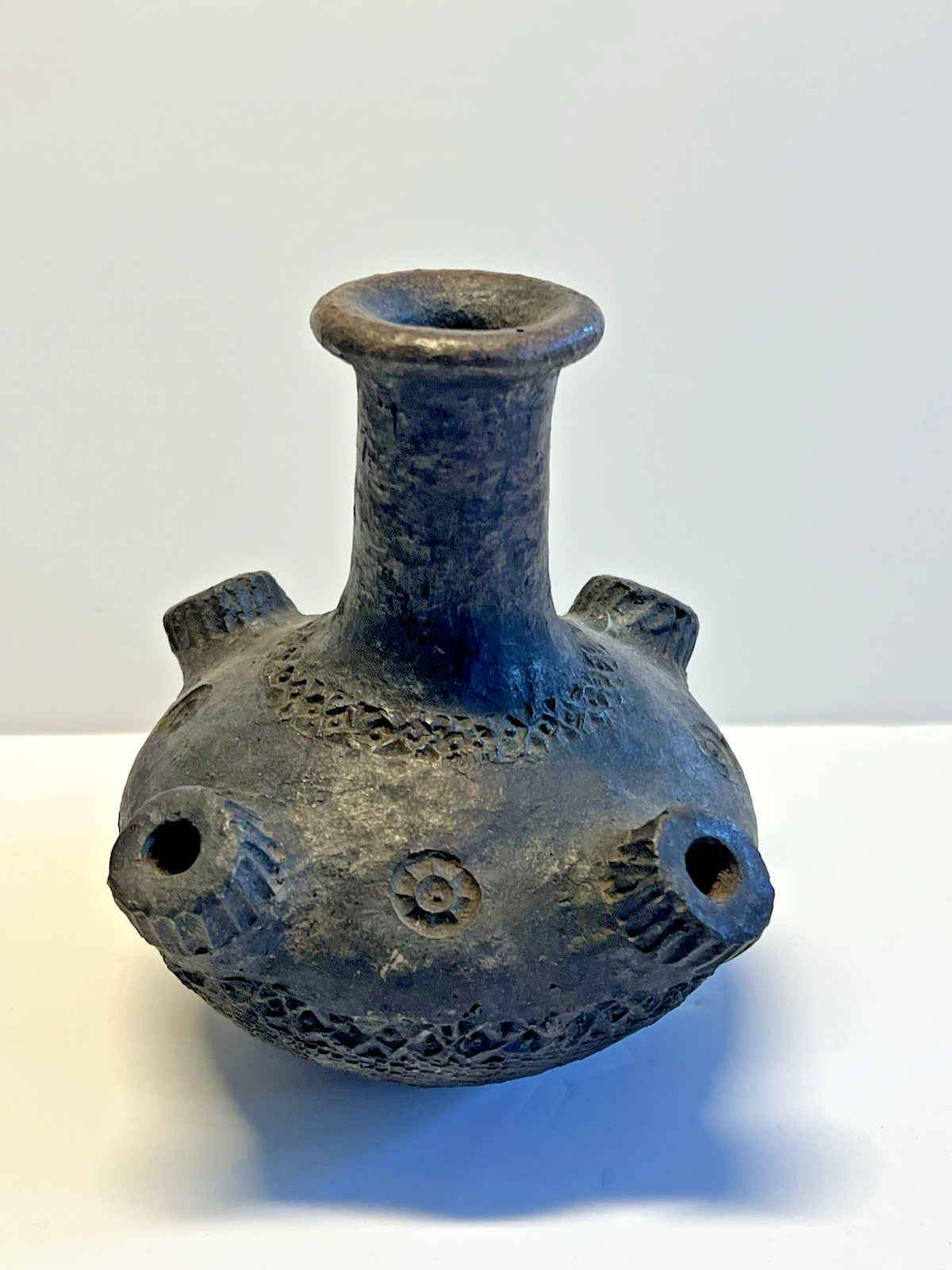 Antique Native American Indian Clay Pottery Sprouted Water Jug