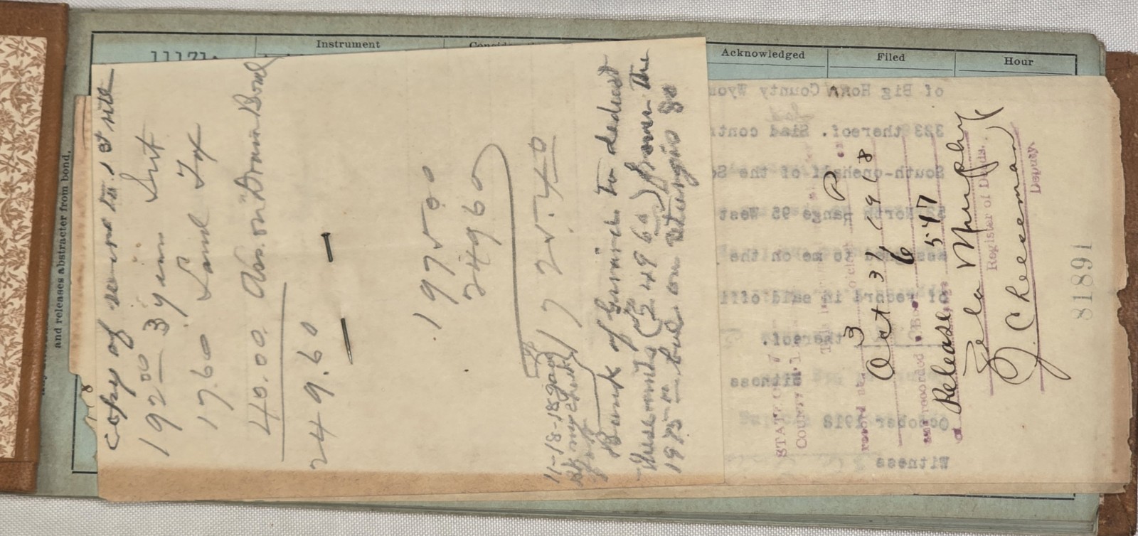 1960 Abstract Of Title Big Horn County Wyoming