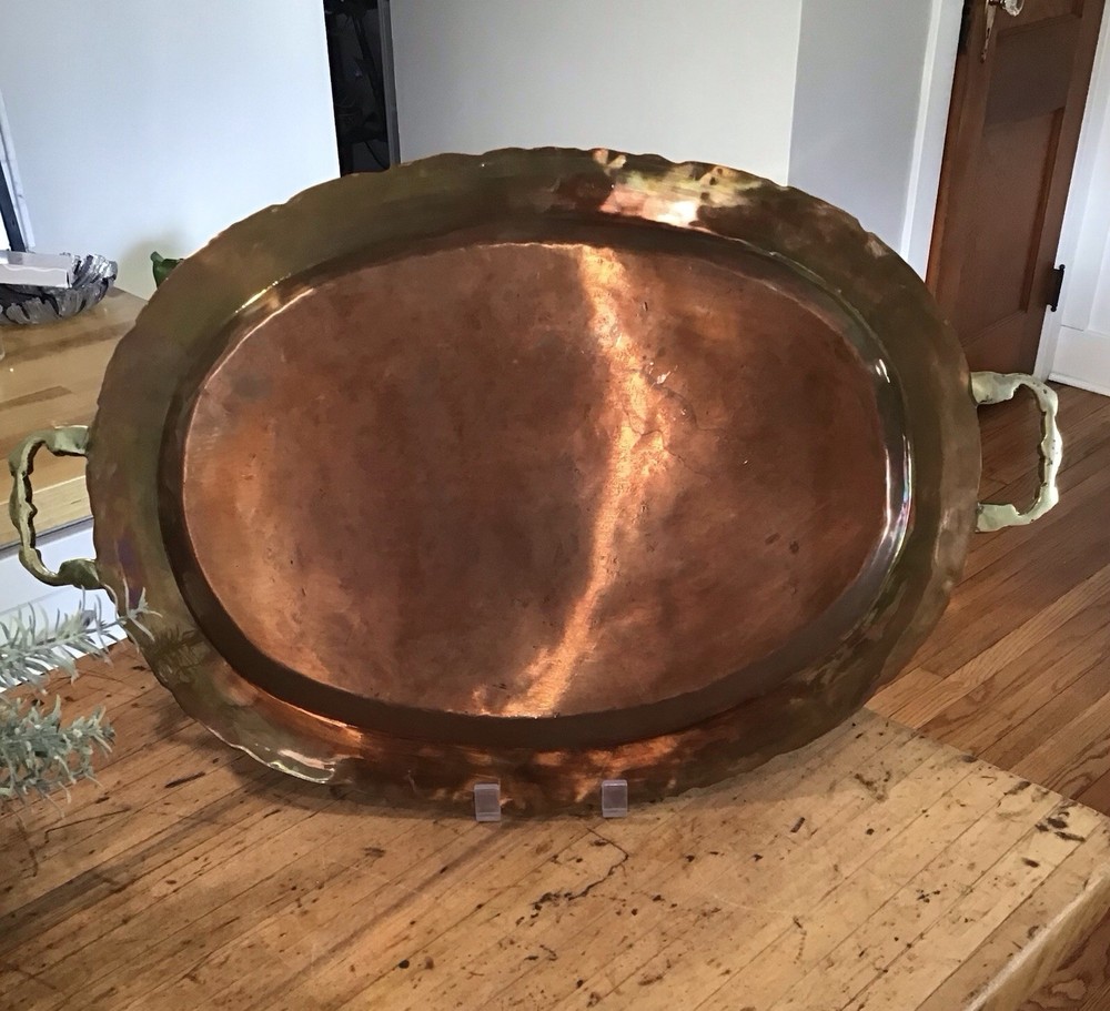 Antique Large Solid Copper Tray with Brass Handles Fall Decorating