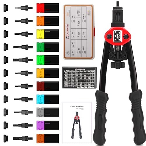 60611 Simple-Stroke Setting Rivet Nut Tool Kit, 12 Inch Mid-Size Complete Set