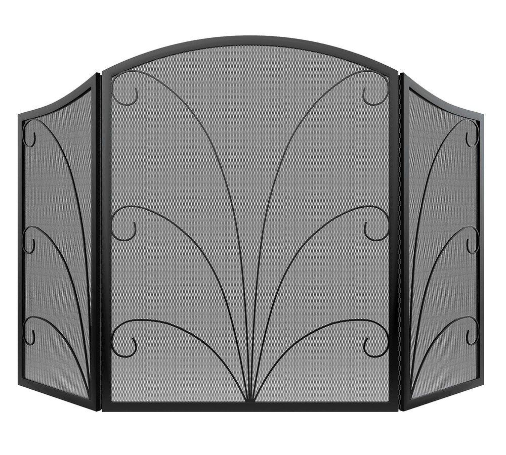 Kingson 3-Panel Arched Fireplace Screen Decorative, Handcrafted Scroll Wrough...