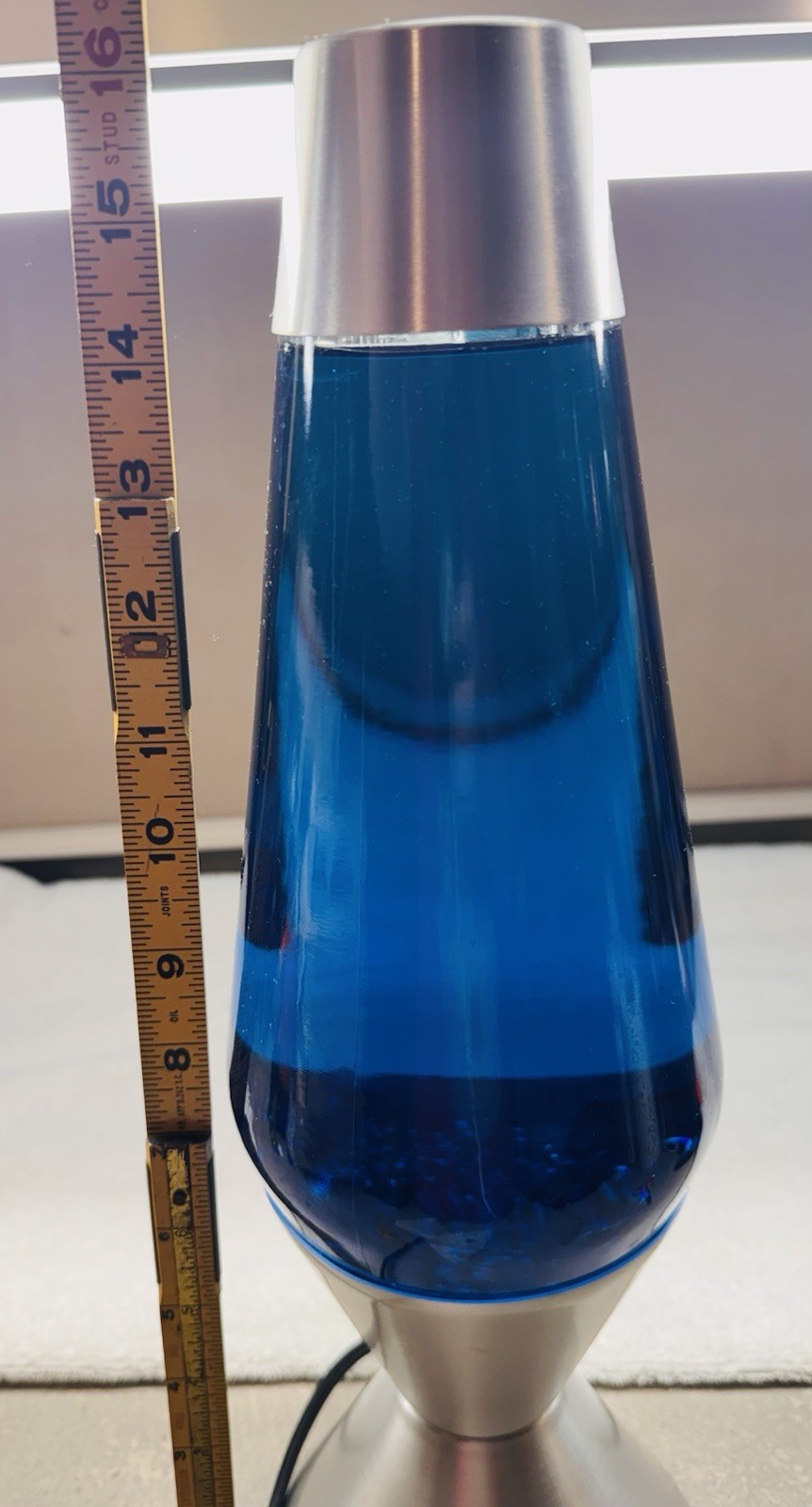 VINTAGE 16" Lava Lamp Solid Silver Base with Blue Liquid And Silver Glitter