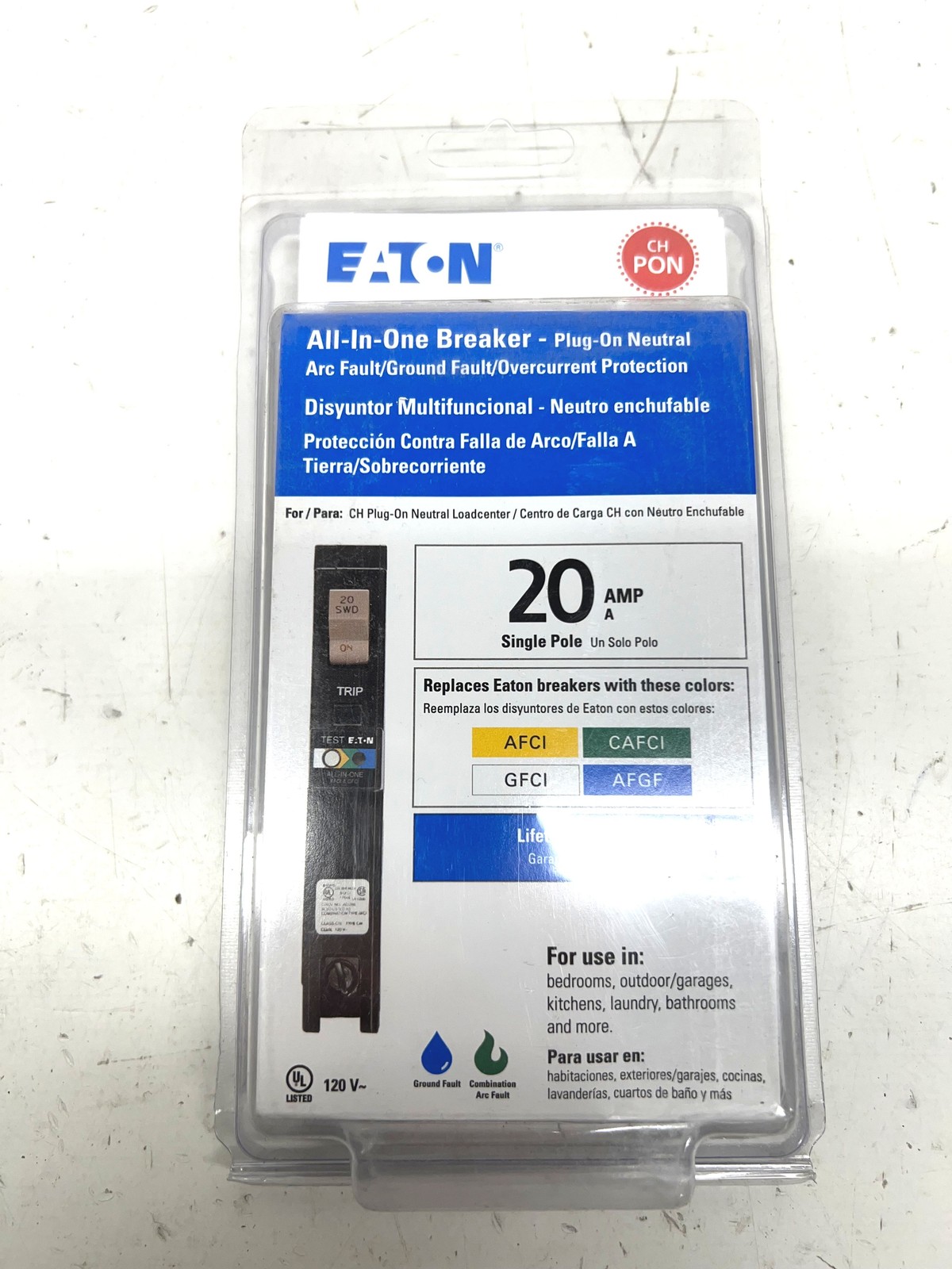 Eaton CUTLER HAMMER 20 Amp All in One AF/GF Plug-On-Neutral Breaker CHFP120A1CS