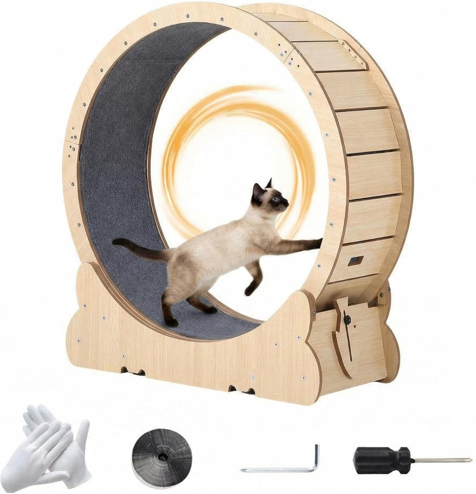 43.3" Large Cat Exercise Wheel & Treadmill for Indoor Cats, Secure Locking Mecha