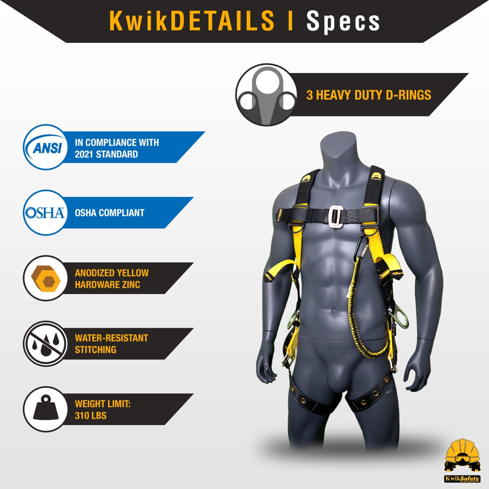 KwikSafety SUPERCELL Safety Harness 3 D-Ring Fall Protection
