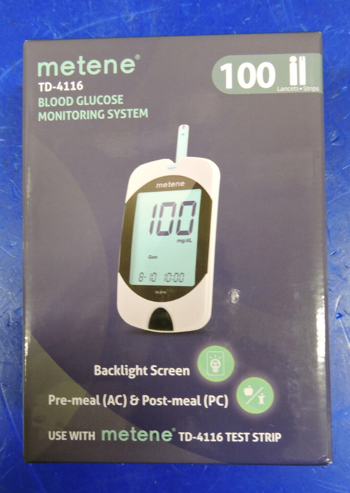 2026 NEW Metene TD-4116 Blood Glucose Monitor / 100 Strips 100 Lancets /Complete