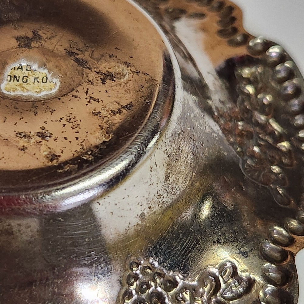 Two Small Silver Plated Trinket/ Dishes Grape Pattern Hong Kong