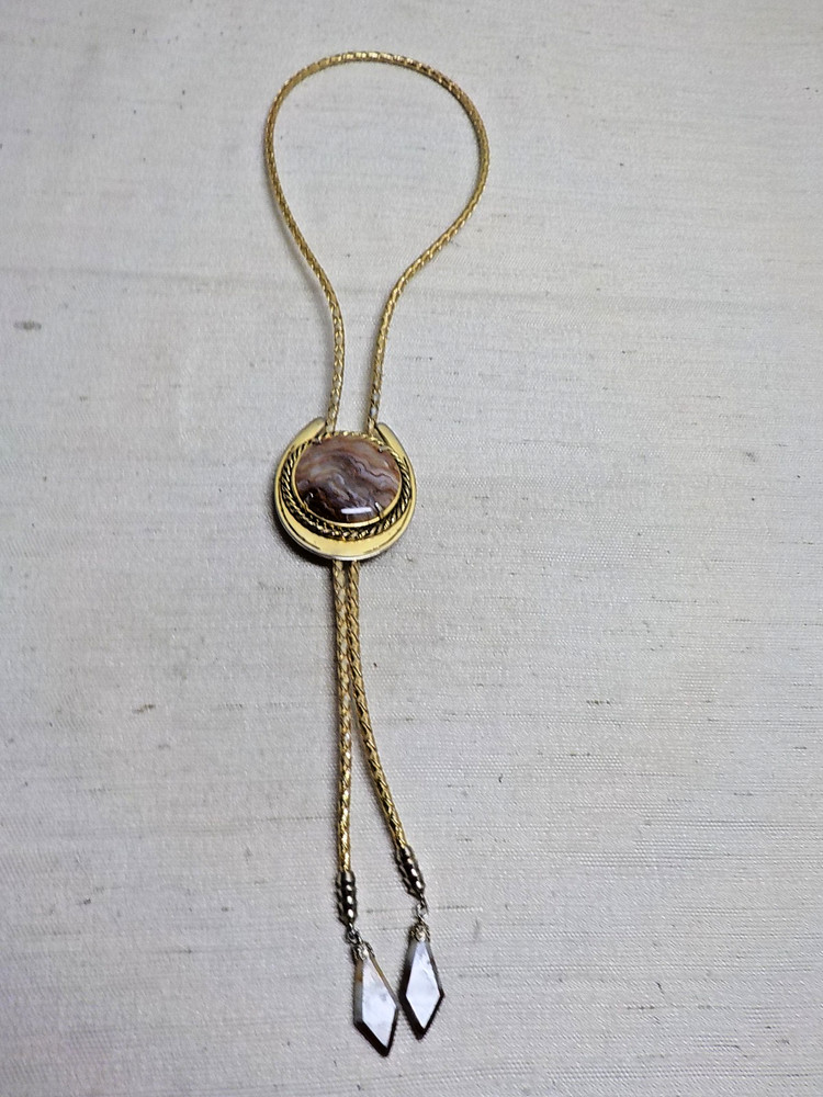 Polished Agate Gold Tone Bolo Tie