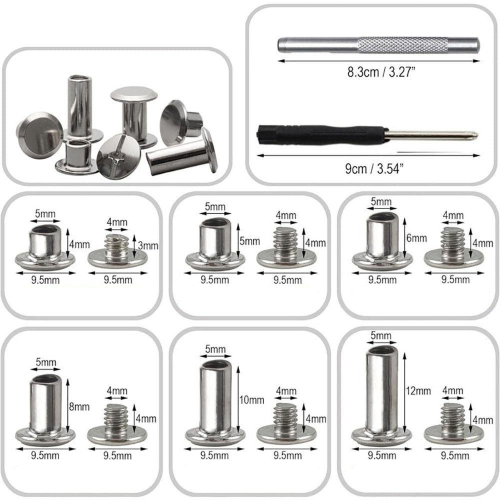 Chicago Screws Assorted Kit 110 Sets 6 Sizes Flat Head Studs for Leather