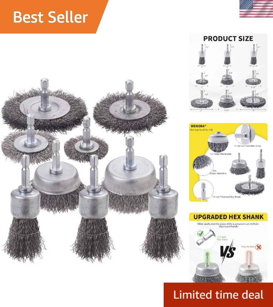 Versatile 9-Piece Wire Brush Set for Drills: Efficient Rust Removal Solution