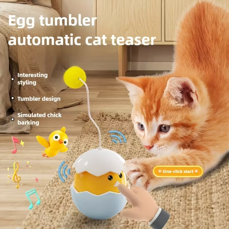 Interactive Cat Toy, Egg Shaker Design with Tumbling Motion