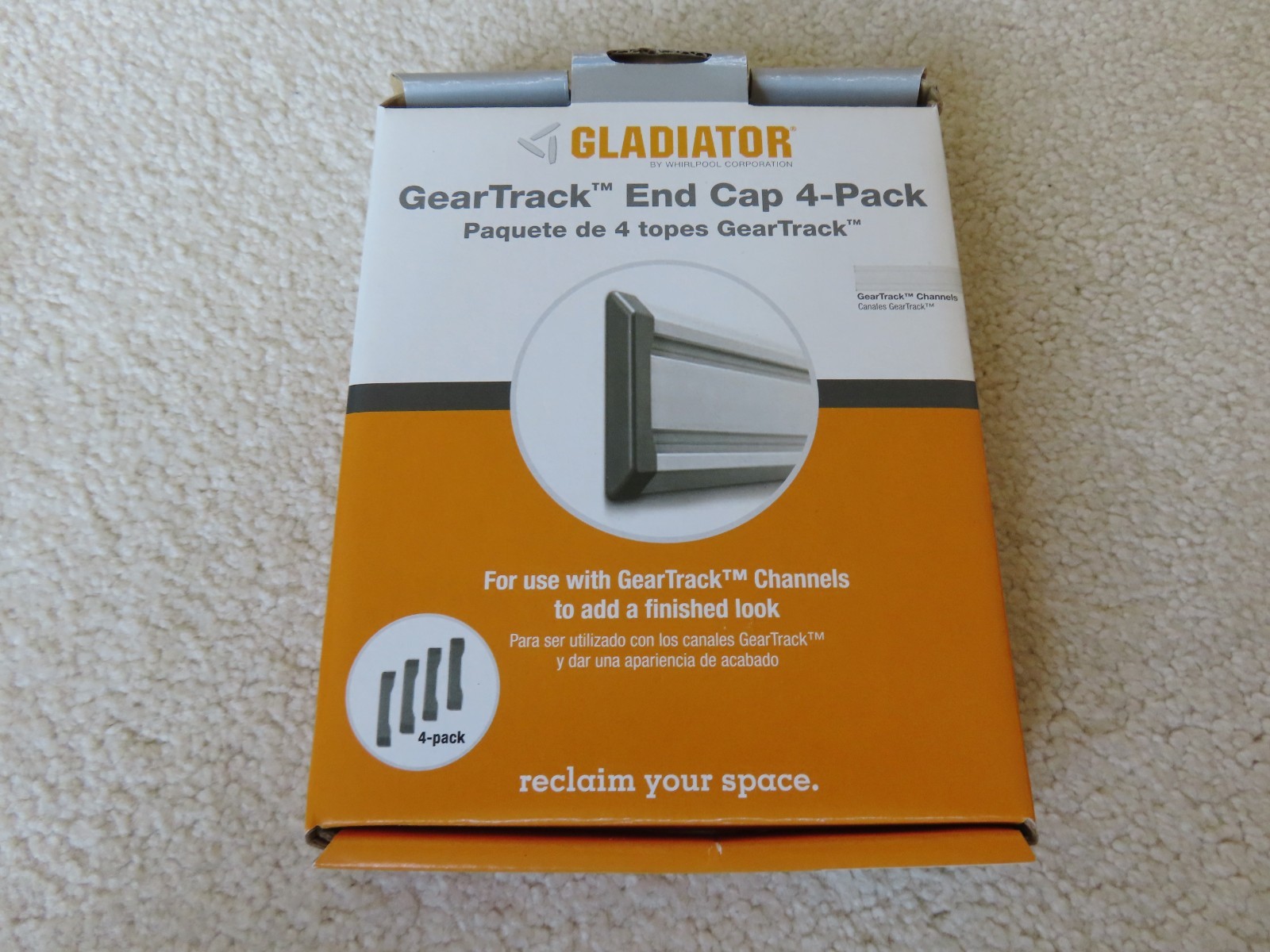 Open Box with Three (3) Individual Gladiator GearTrack Slide On End Caps