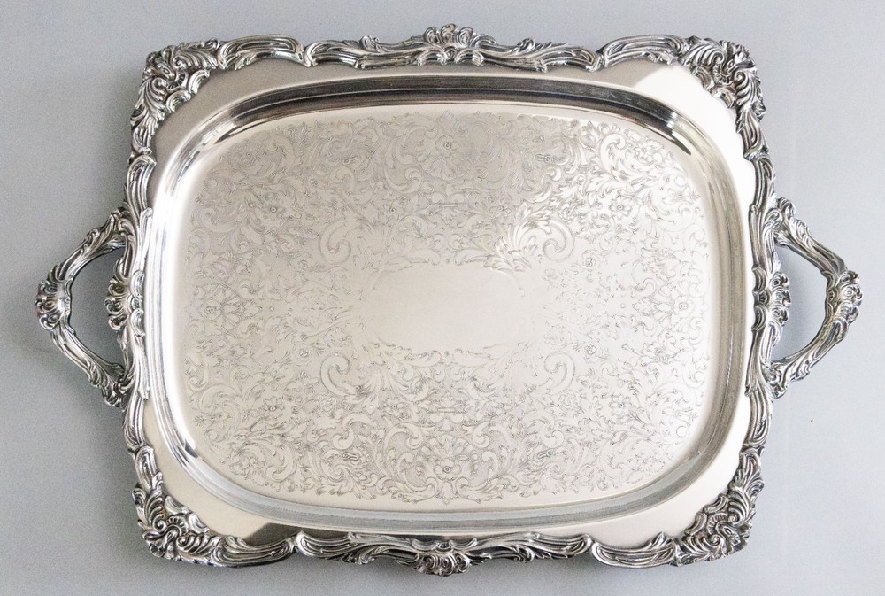Vintage Mid Century Newport Gorham Silver Plate Footed Rectangular Serving Tray