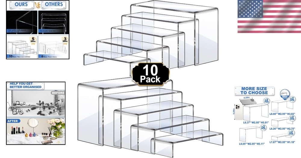 Clear Acrylic Display Risers, 10-Piece Set