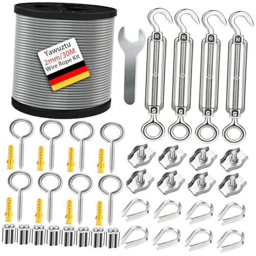 1/16 Inch Stainless Steel Cable 100FT with M5 1/16" 100FT Wire Rope Kit