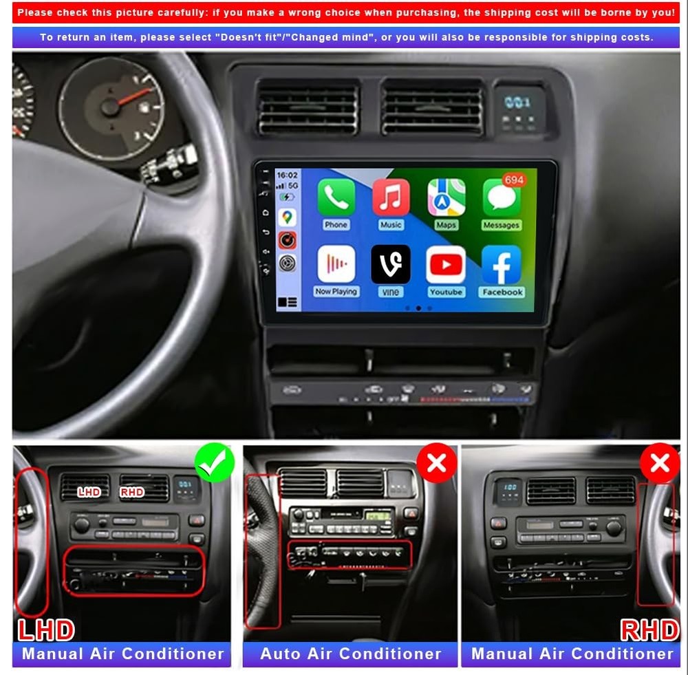 Android 13 Double Din Car Stereo CarPlay Android Auto 9in Touchscreen Bluetooth