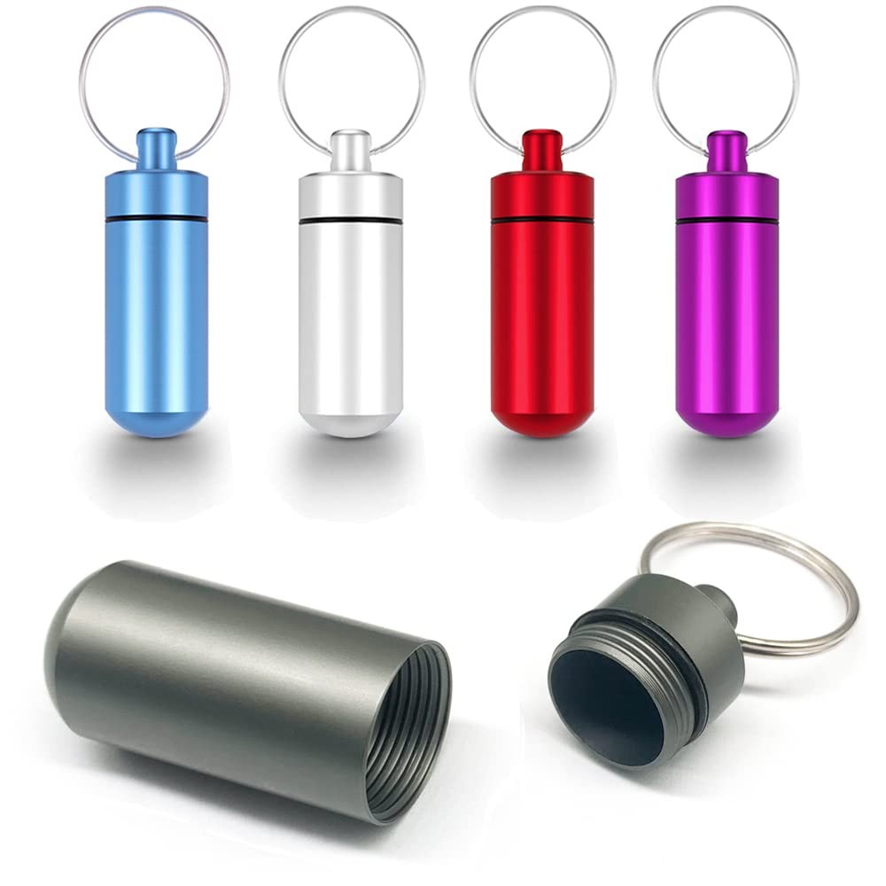 5 Pack Mini Aluminum Keychain Pill Holder Waterprof Tablets Container Case