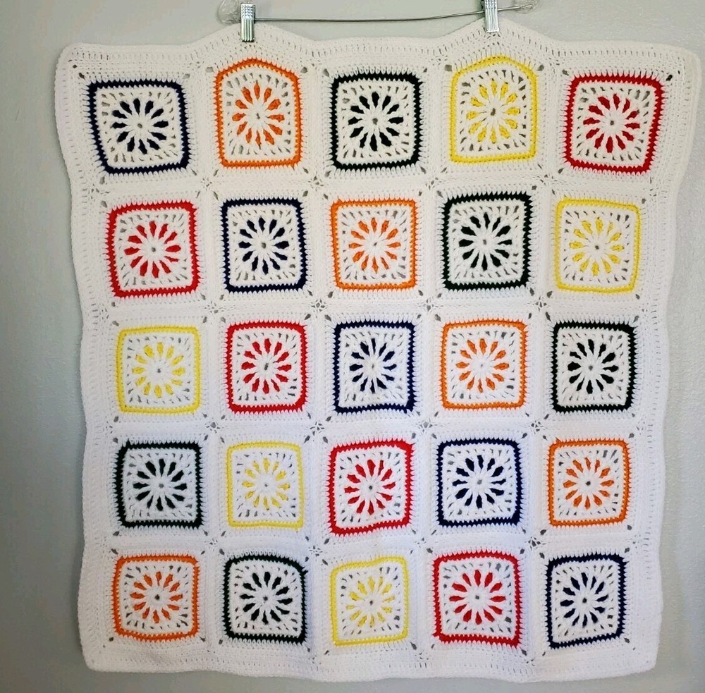Small Handmade Crochet Blanket Multicolor Squares