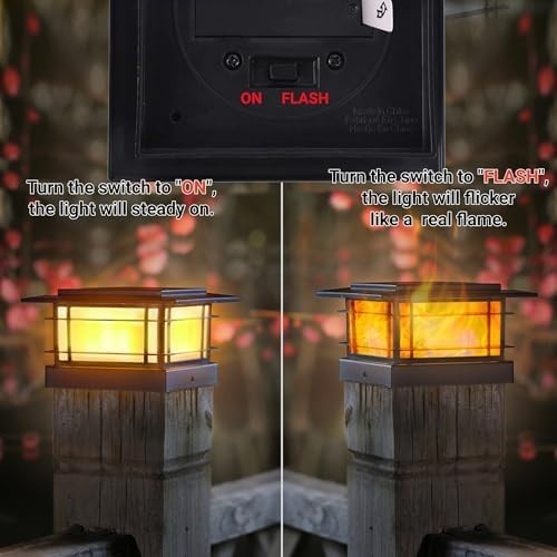 Dynaming 2 Pack Solar Post Cap Lights 2 Flickering Flame Lights, Black