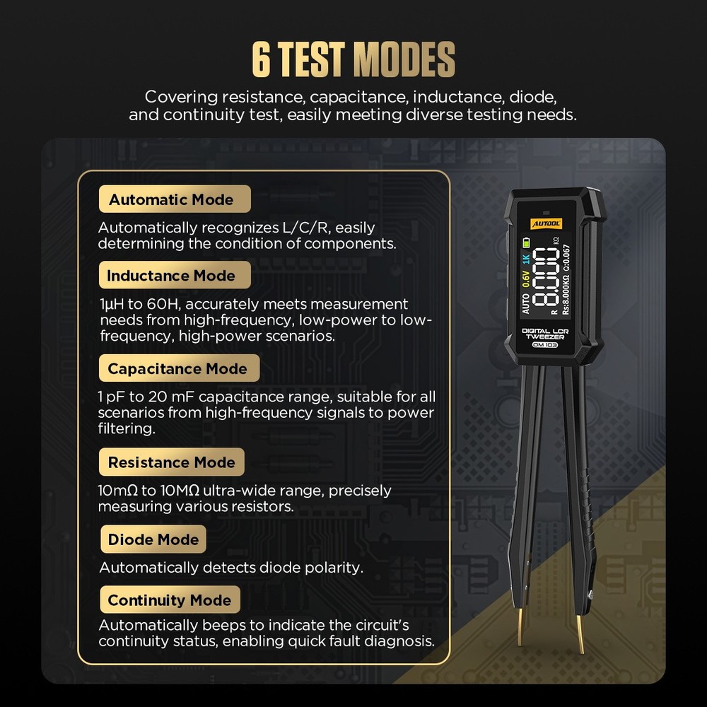 Smart Tweezer LCR ESR SMD Test Ohm Capacitance Inductance D/Q Values Diode Test