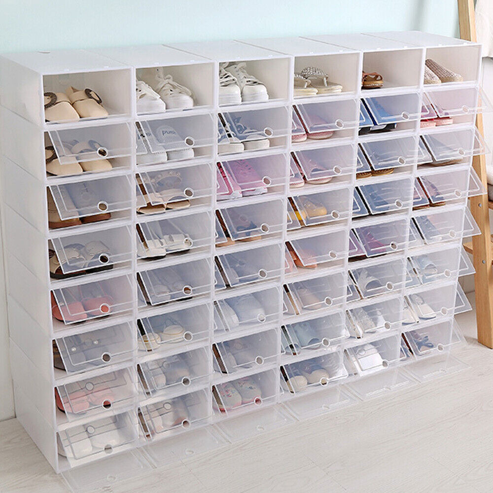20/24* Stackable Shoe Storage Box Durable Plastic Sneaker Display Case Organizer