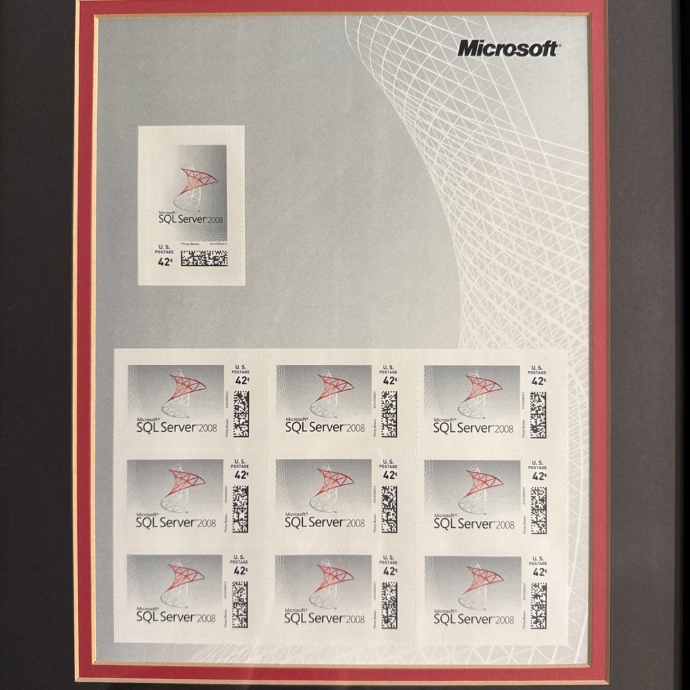 Microsoft SQL Server 2008 Commemorative Stamp Sheet - Collectible - Framed