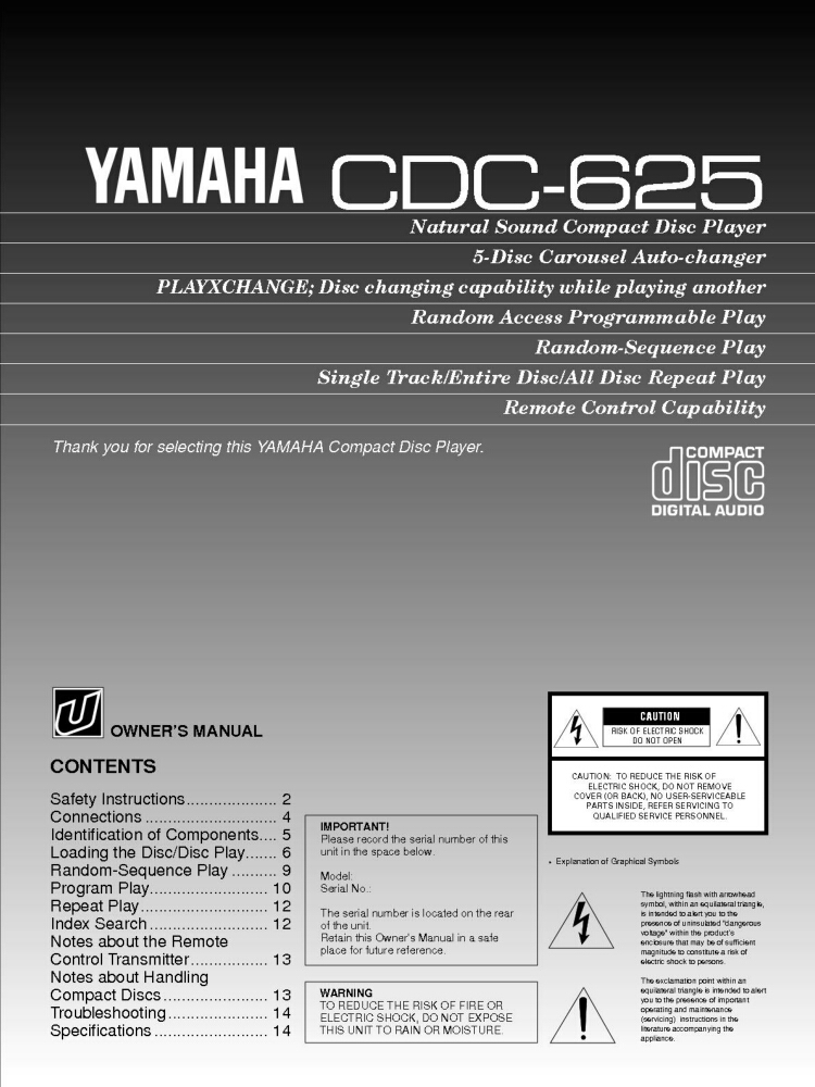 Yamaha CDC-625 CD Player Owners Manual