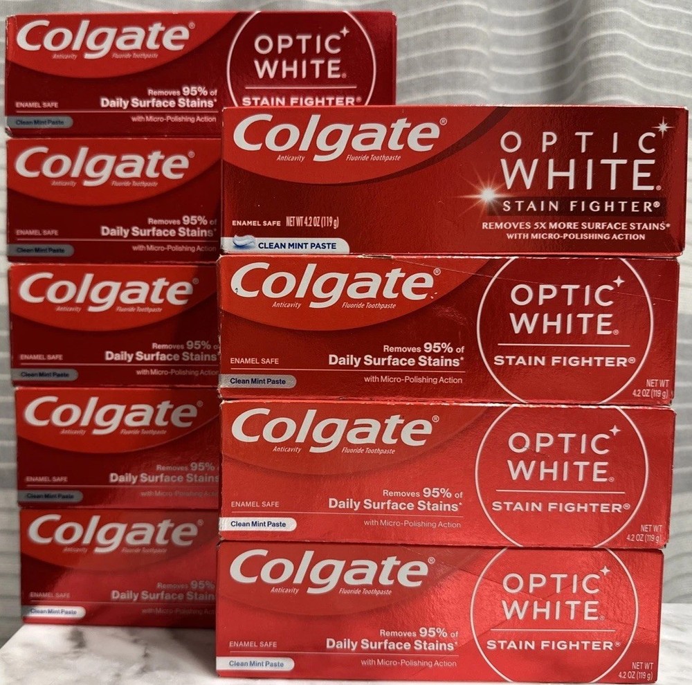 9 Pack: Colgate Optic White Stain Fighter Toothpaste Clean Mint Paste, 4.2 oz