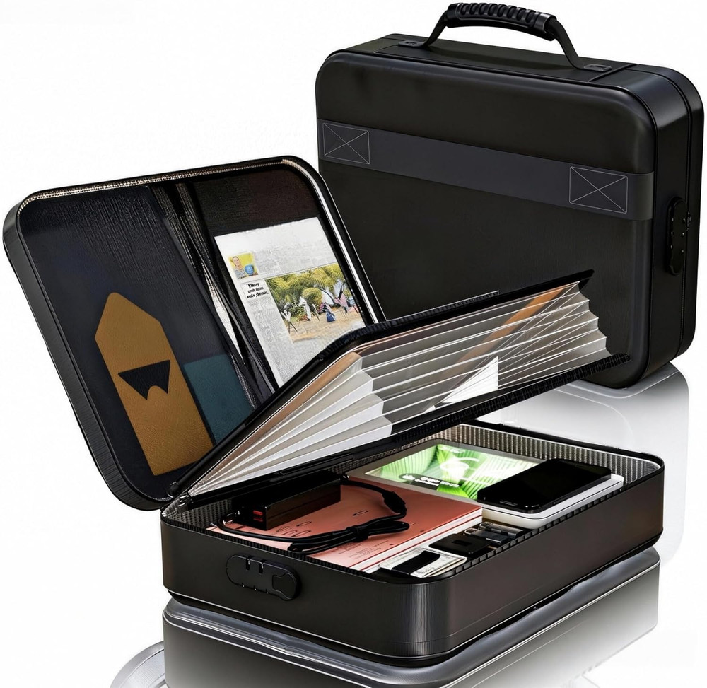 Fireproof Document Box with Lock & Waterproof Zipper, Portable File Organizer