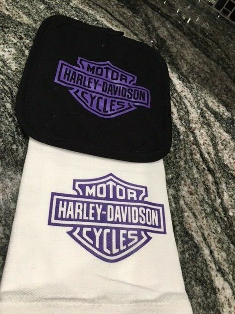 Harley Davidson Motorcycle Kitchen towel and pot holder set