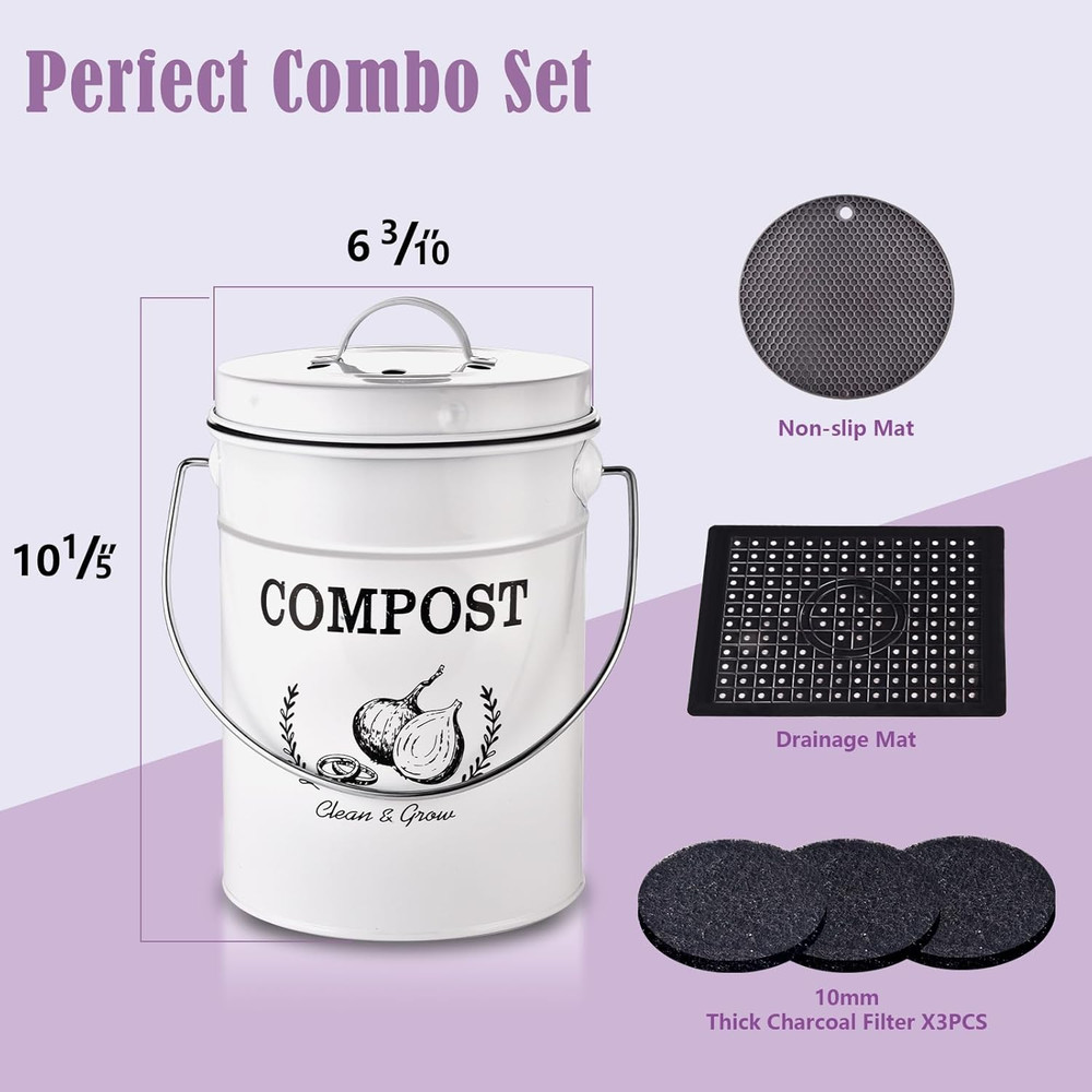 Countertop Compost Bin Kitchen,Odorless Indoor Compost Bin with Lid and Compost