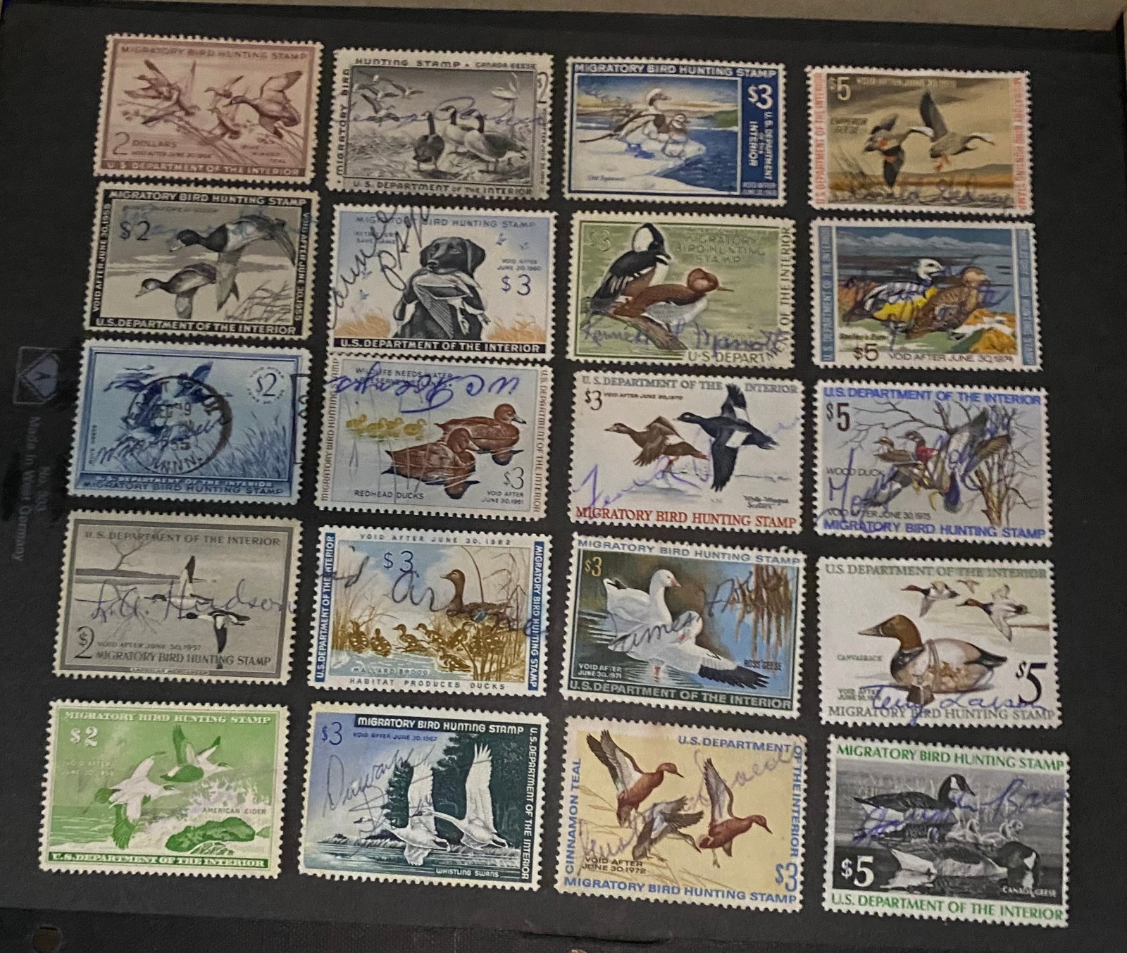 US STAMPS LOT OF 20 DIFFERENT FEDERAL DUCK STAMPS RW 20 UP TO RW 43 USED