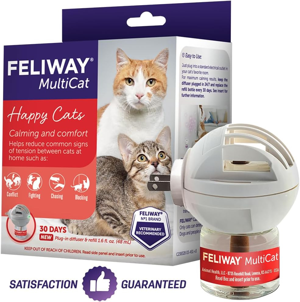 FELIWAY Multicat 30 Day Cat Calming Plug in Pheromone Diffuser Starter Kit, 48Ml