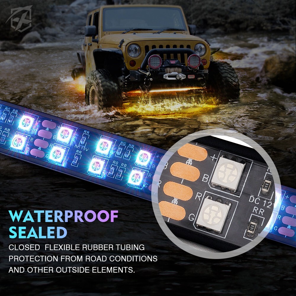 Double Row LED RGB Lights Strip Neon Underglow LED Kit Remote & Bluetooth APP