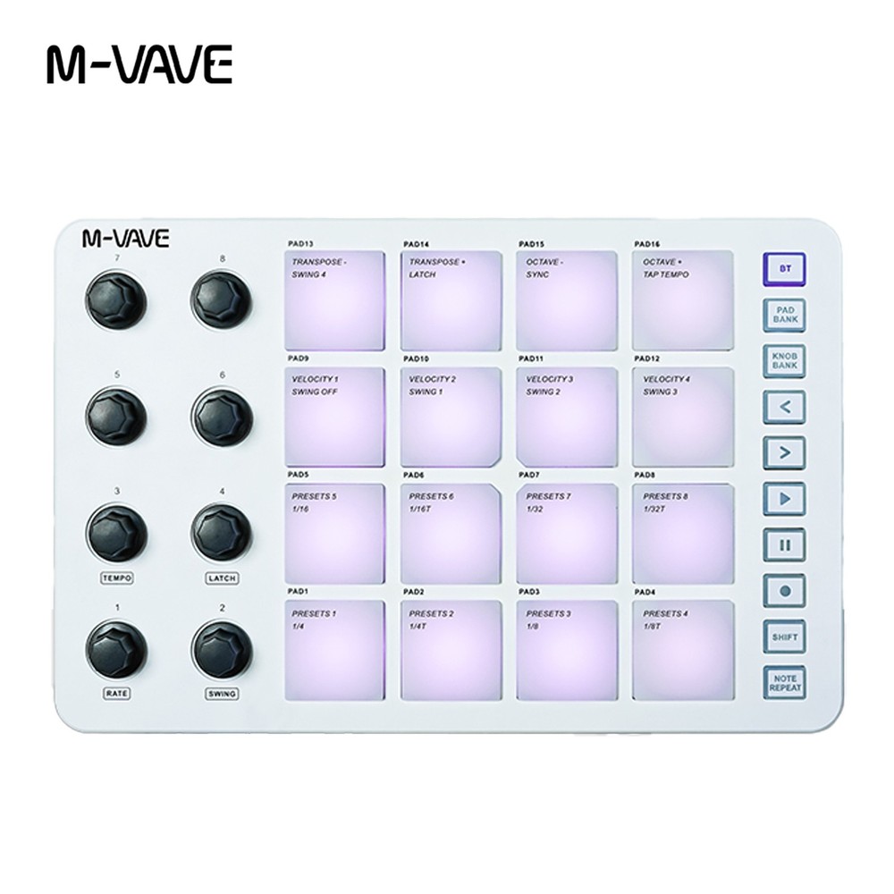 M-VAVE SMC-PAD Wireless MIDI Controller 16 Drum Pads  8 Knobs for Music Creation