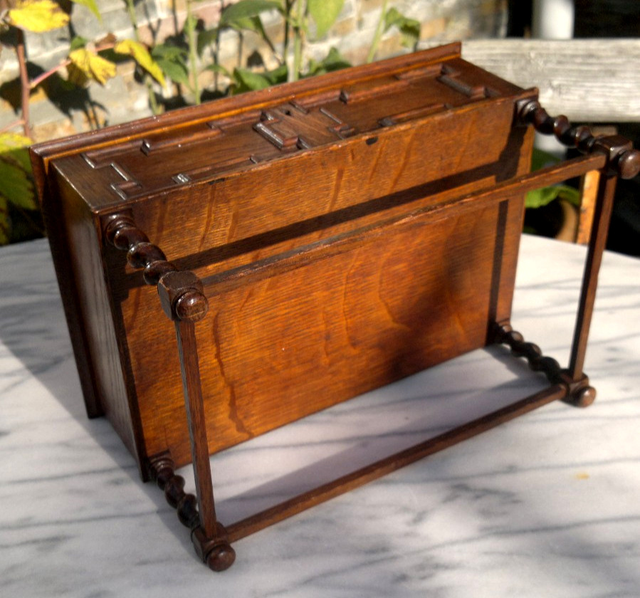 Antique English Oak Miniature 19th Century Apprentice Piece Table Desk Caddy