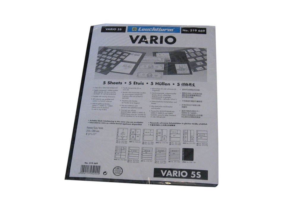 5 Lighthouse Vario 5 Pocket Black Stamp Stock Album Pages binder sheets