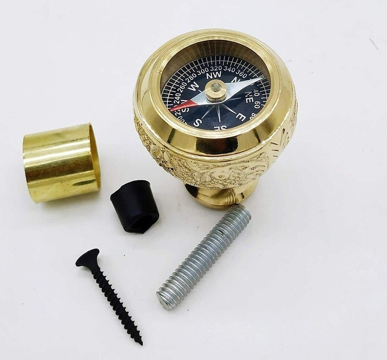 Solid Brass Compass Designer Head Handle Only For Wooden Walking Stick Topper