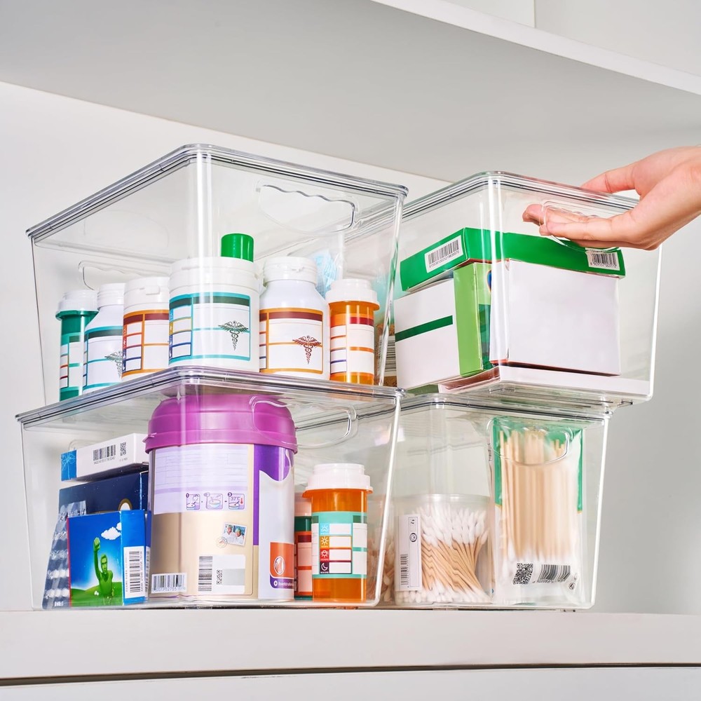 Clear Storage Bins W/ Lids Stackable Large Plastic Containers Pantry
