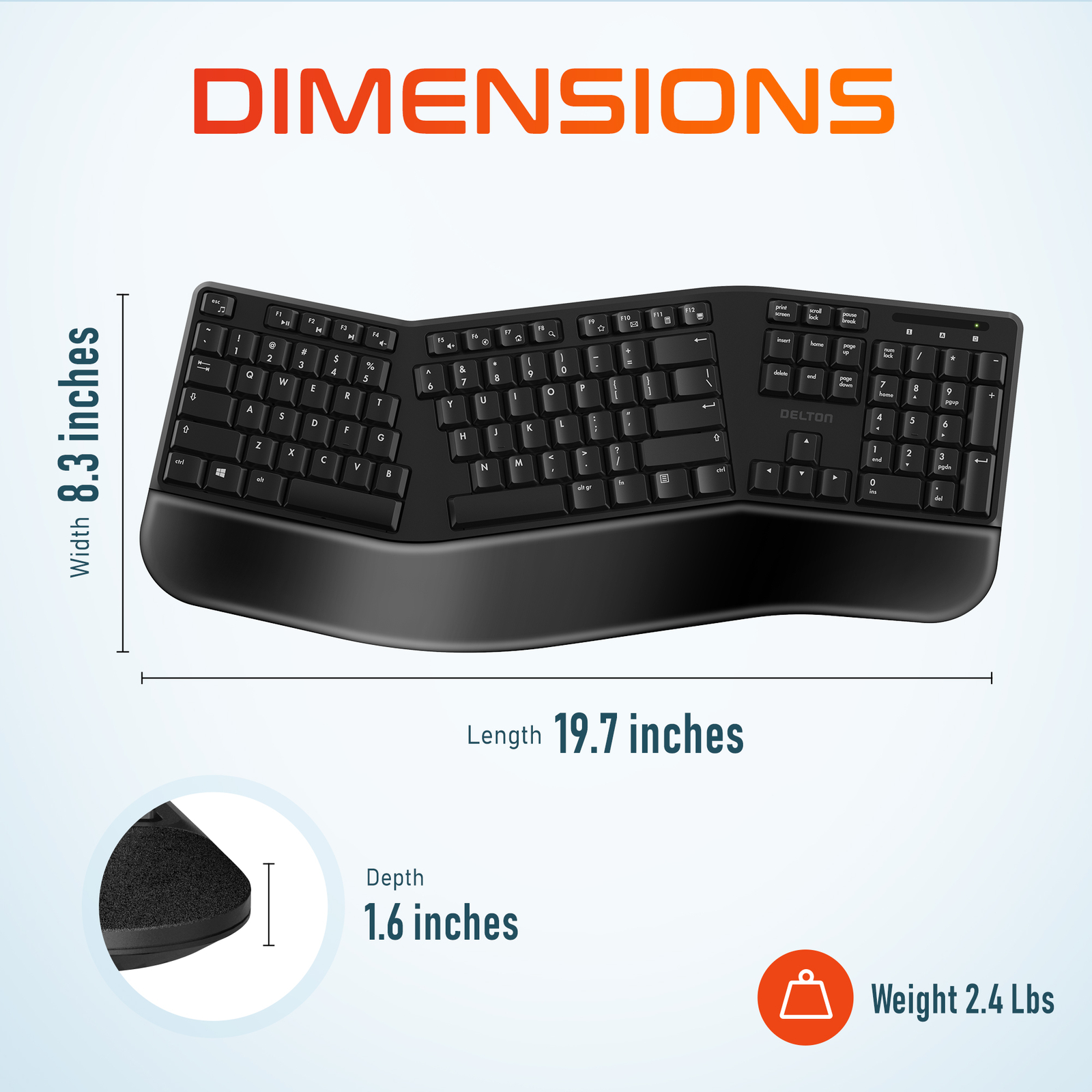 Delton KB200/S12 Wireless Ergonomic Keyboard and Optical Mouse Combo - Black