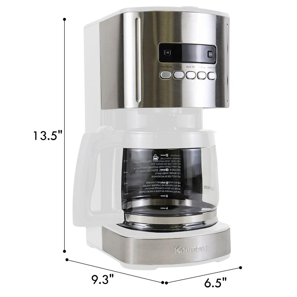 Kenmore Drip Coffee Maker - 12 Cup Programmable Cafe Machine 12 Cup, Silver